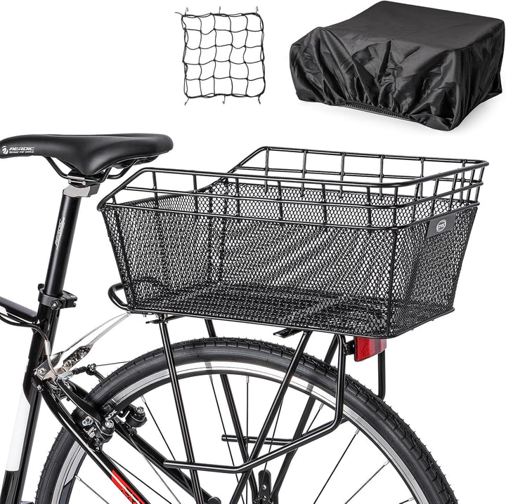 Lisslune | Large Rear Bike Basket with Cargo Net & Waterproof Cover – Orvian