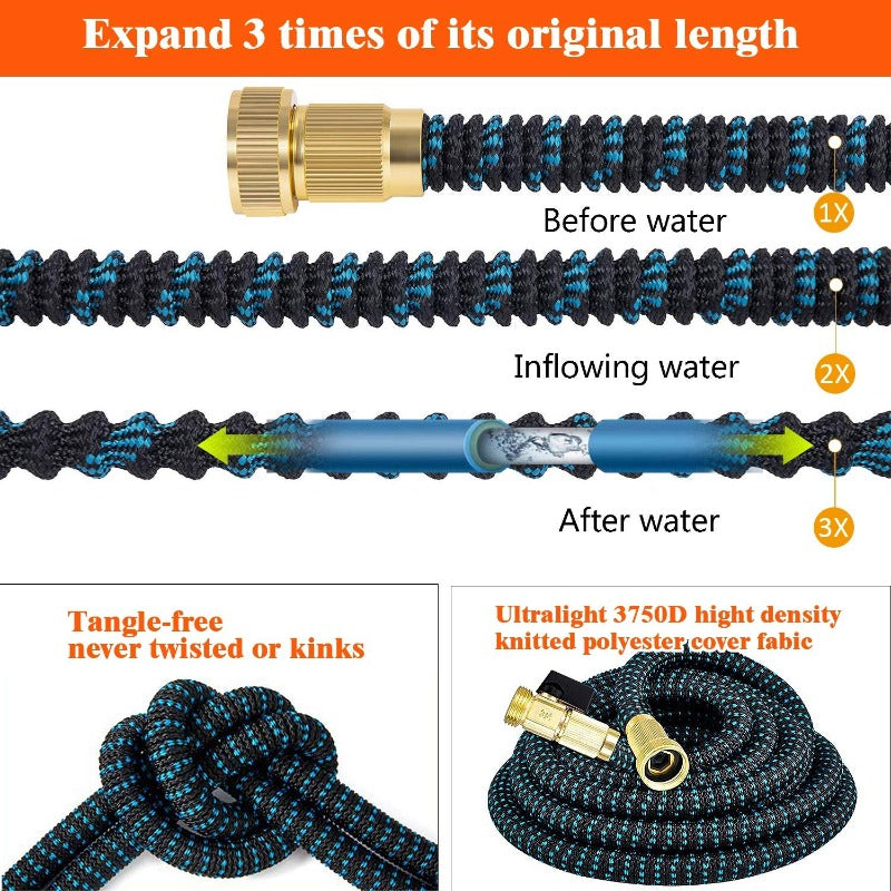 Lisslune | AquaFlex Expandable Garden Hose – Lightweight, Flexible, Leakproof Water Hose with Brass Connectors