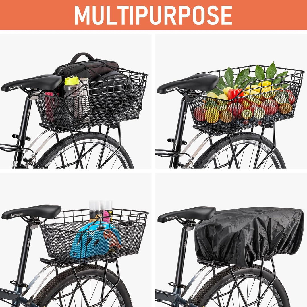 Lisslune | Large Rear Bike Basket with Cargo Net & Waterproof Cover – Orvian