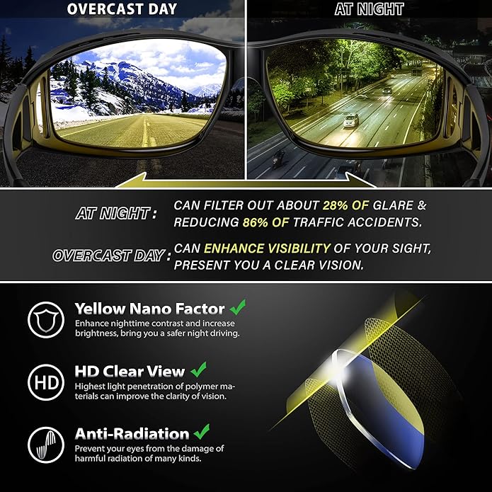 Lisslune | Jeremy Night Vision Polarised Driving Glasses – Anti-Glare Glasses for Safer Night Driving