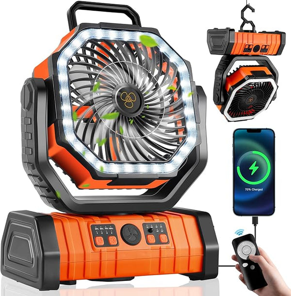 Lisslune | 3-in-1 Camping Fan with LED Light & 20000mAh Power Bank – USB Rechargeable & Wireless