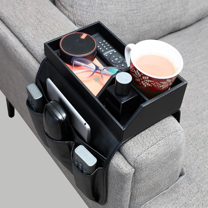 Lisslune | Elegant Sofa Armrest Tray with Organizer for Drinks and Accessories