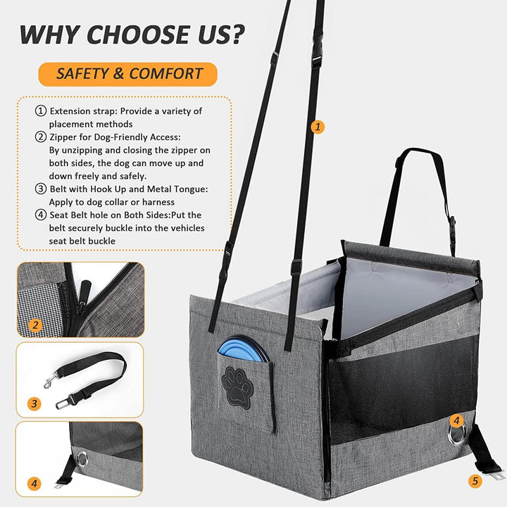 Lisslune | Portable Cats & Dog Seat for Car | Waterproof, Spacious & Secure for Stress-Free Car Rides | Dog Car Booster Seat for Summer Holidays