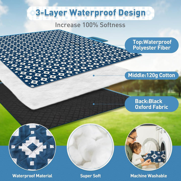 Lisslune | Extra Large Waterproof Picnic Blanket 200 × 200 cm with 3 Layers – MeadowRest