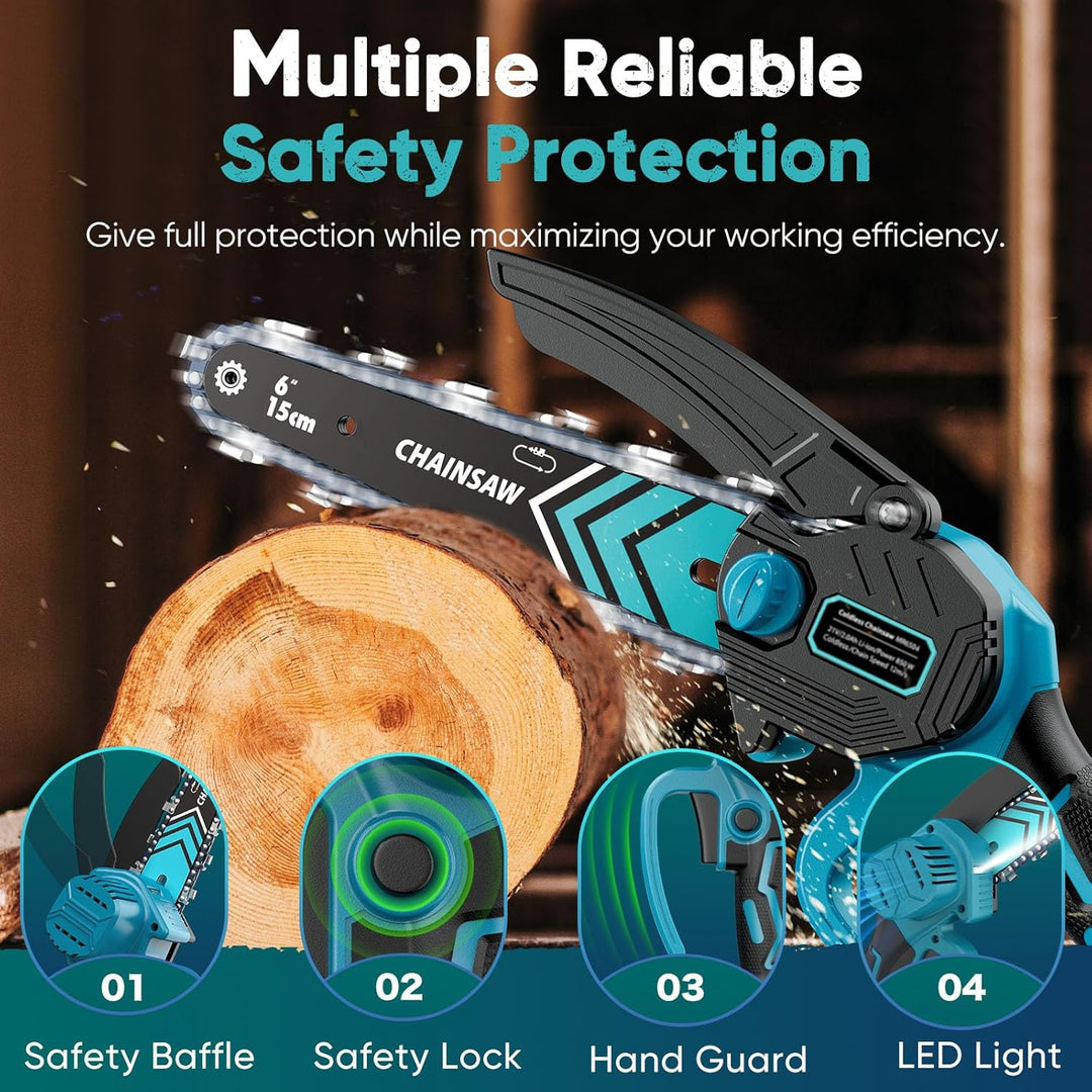 Lisslune | Cordless Mini Chainsaw 6 Inch with LED Light & 21V Battery – TimberCut