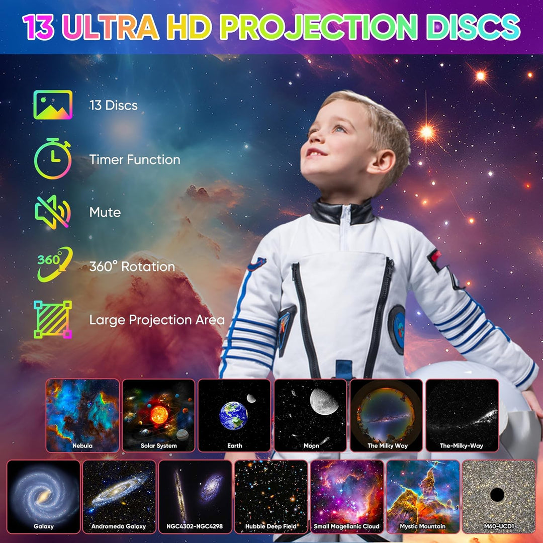 Lisslune | Galaxy Projector with 360° Rotation - Stunning Room-Wide Night Sky View