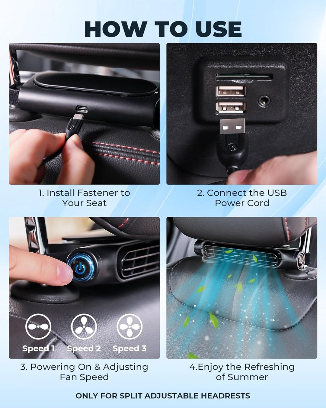Lisslune | 3 Speeds USB Car Cooling Fan & Headrest Mount – AutoBreeze (1+1 FREE)
