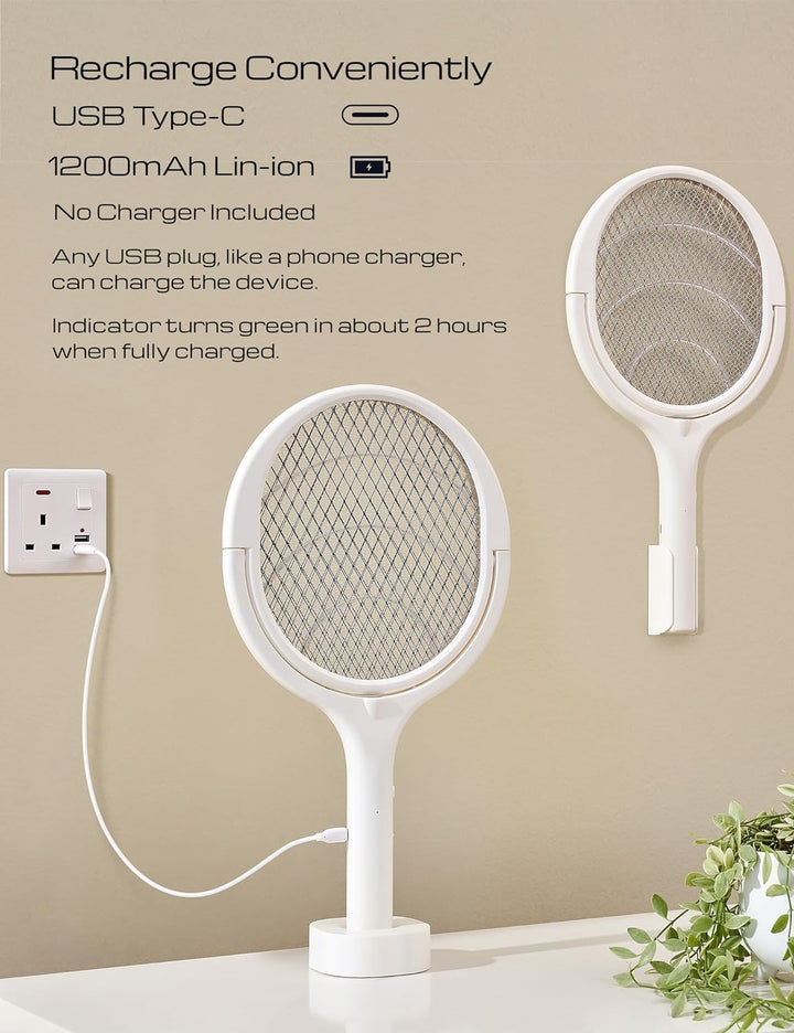 Lisslune | Rechargeable Electric Fly Swatter with Flexible 90° Rotating Head – High-Voltage Mosquito & Insect Zapper
