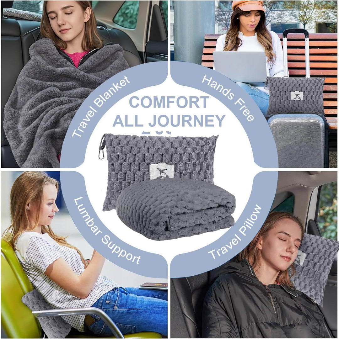 Lisslune | Packable Flannel Travel Blanket with Pillow Bag and Luggage Sleeve – Trevora