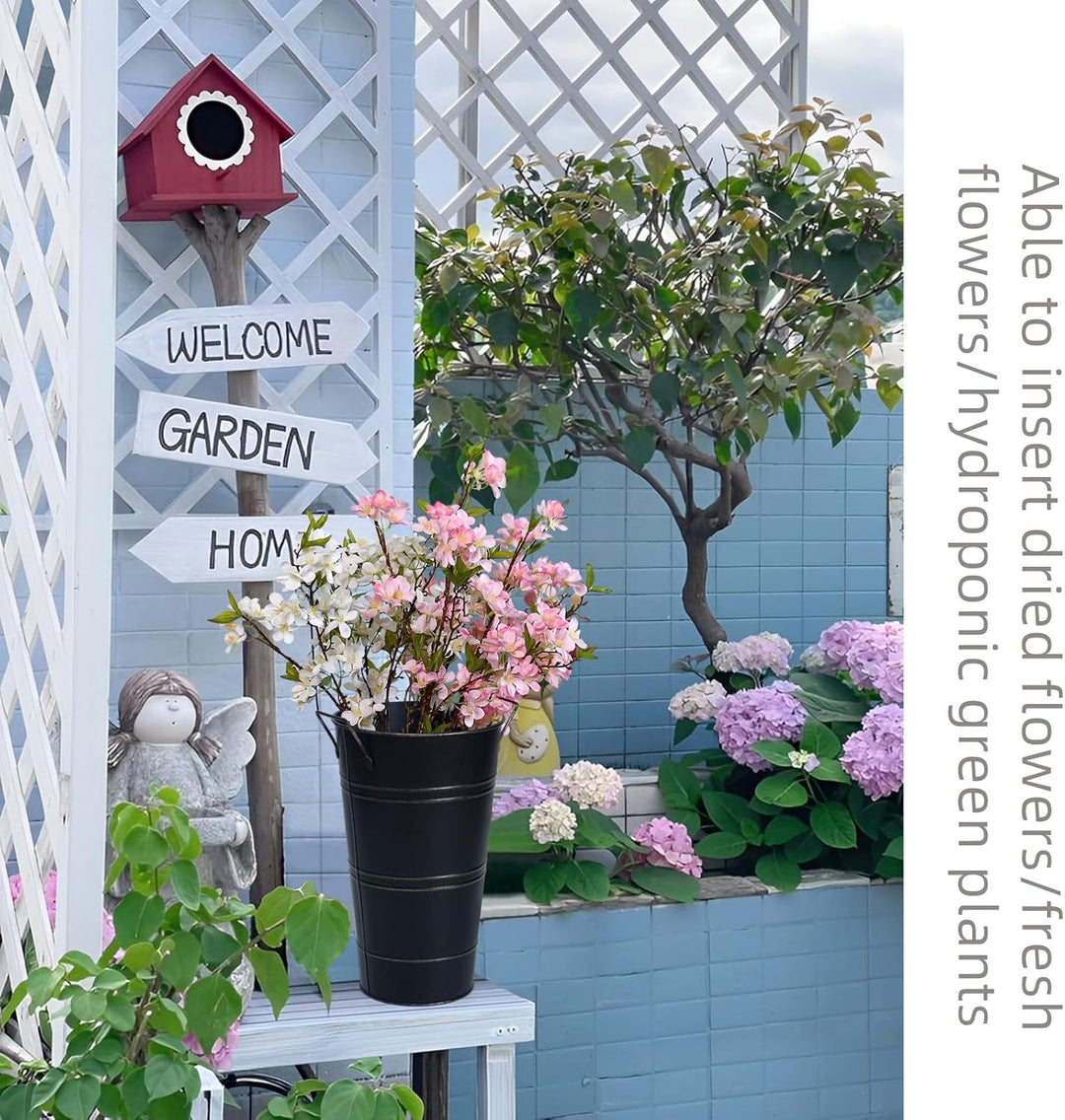 Lisslune | Retro Iron Flower Bucket with Handles – Decorative Metal Flower Pot for Home