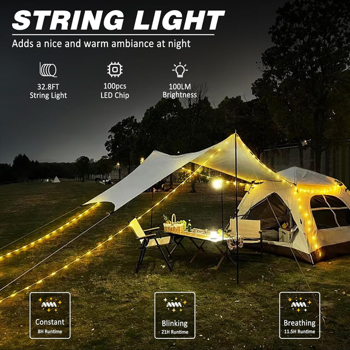 Lisslune | Portable LED Camping String Light – USB Rechargeable Waterproof Fairy Lights for Outdoor & Indoor Use (10m)