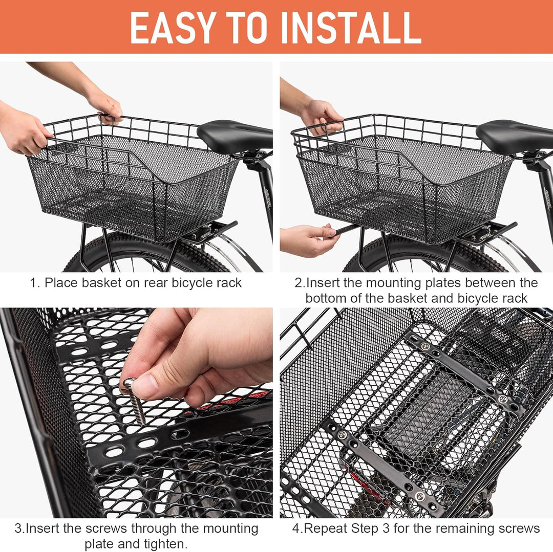 Lisslune | Large Rear Bike Basket with Cargo Net & Waterproof Cover – Orvian