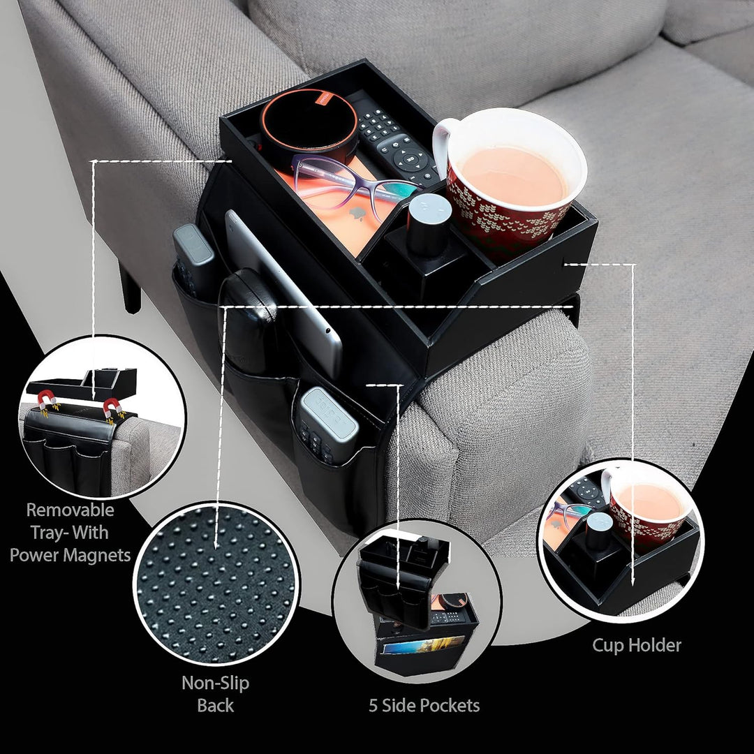 Lisslune | Elegant Sofa Armrest Tray with Organizer for Drinks and Accessories