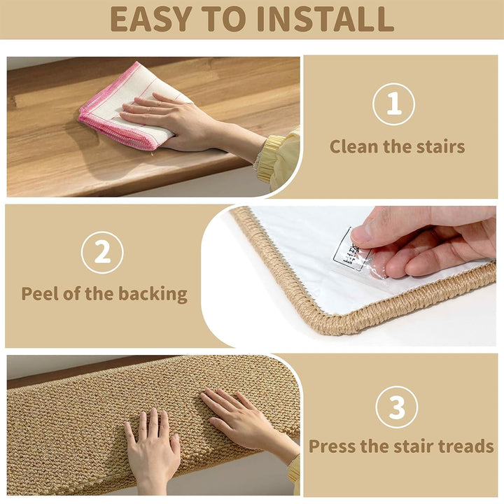 Lisslune | Non-Slip Bullnose Carpet Stair Treads with Edge Protection – Lureva (14 Pack, Beige)