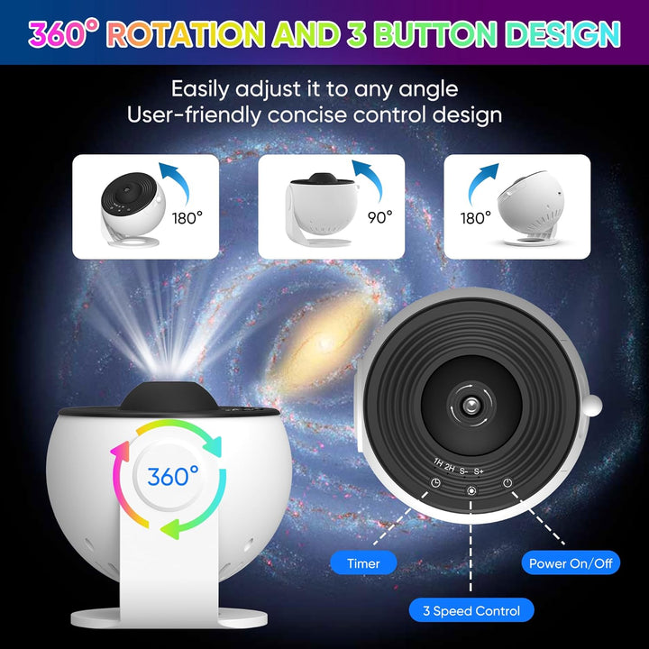 Lisslune | Galaxy Projector with 360° Rotation - Stunning Room-Wide Night Sky View