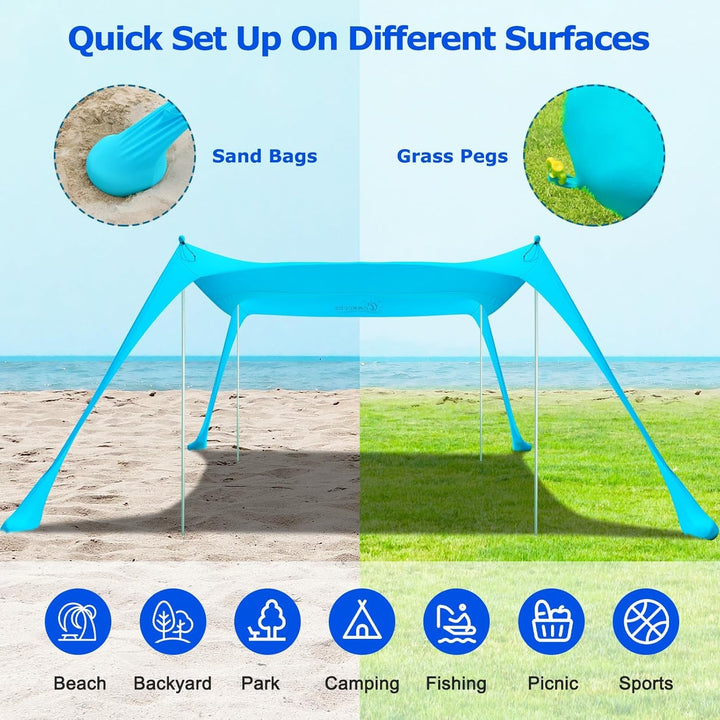 Lisslune | UPF50+ Family Beach Tent with Aluminium Poles and Sand Anchors