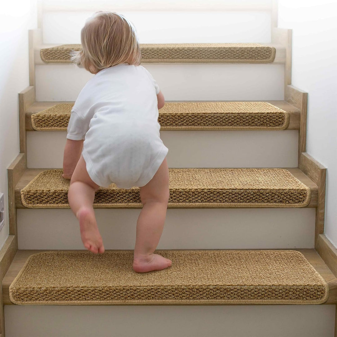 Lisslune | Non-Slip Bullnose Carpet Stair Treads with Edge Protection – Lureva (14 Pack, Beige)