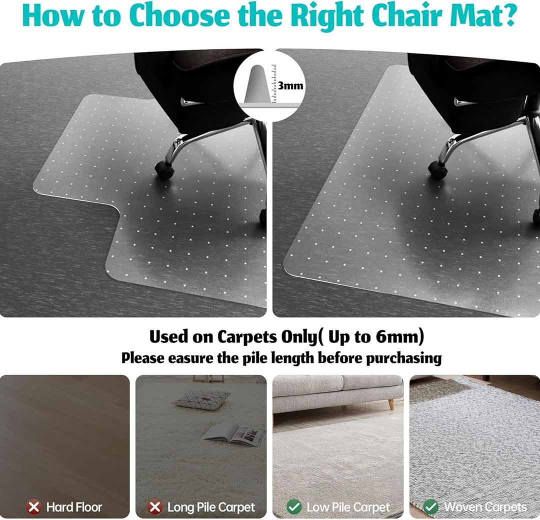Lisslune | Clear PVC Office Chair Mat for Low-Pile Carpet Floors – 120×90 cm Protector – Myrida