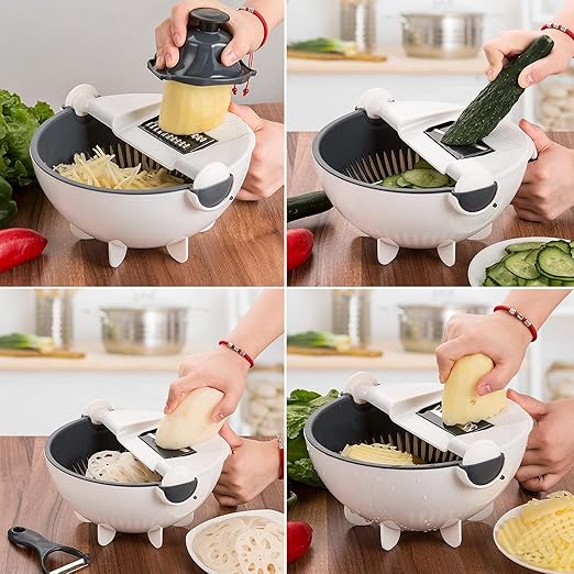 Lisslune | 7-in-1 vegetable slicer with draining basket and interchangeable blades