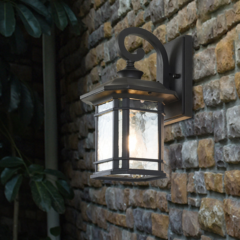Skørter | Bronze Curvy Arm Wall Lighting Country Clear Wave Glass Single-Head Outdoor Wall Lamp