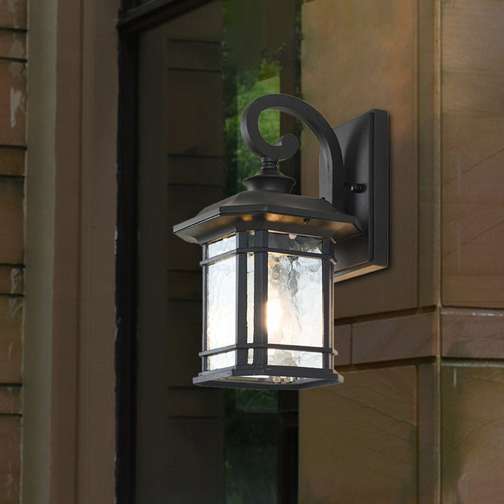 Skørter | Bronze Curvy Arm Wall Lighting Country Clear Wave Glass Single-Head Outdoor Wall Lamp
