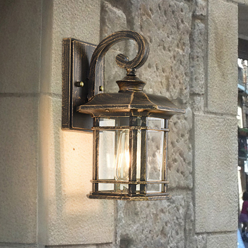 Skørter | Bronze Curvy Arm Wall Lighting Country Clear Wave Glass Single-Head Outdoor Wall Lamp