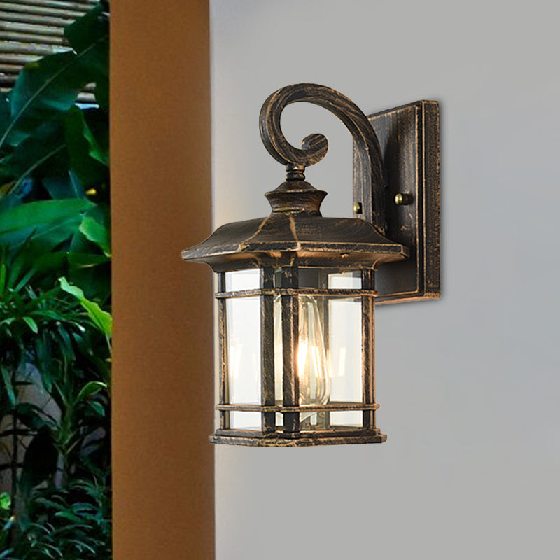 Skørter | Bronze Curvy Arm Wall Lighting Country Clear Wave Glass Single-Head Outdoor Wall Lamp