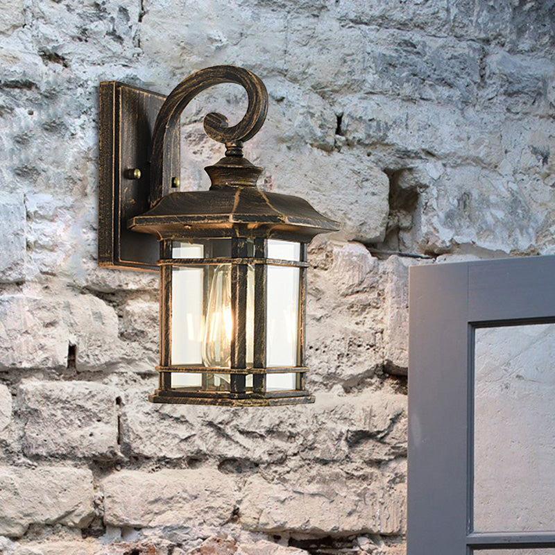 Skørter | Bronze Curvy Arm Wall Lighting Country Clear Wave Glass Single-Head Outdoor Wall Lamp