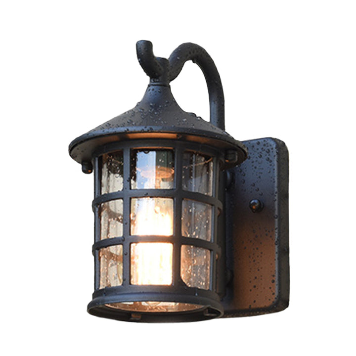 Skørter | sown glass lantern wall lamp rustic single light outdoor wall lamp in bronze/black
