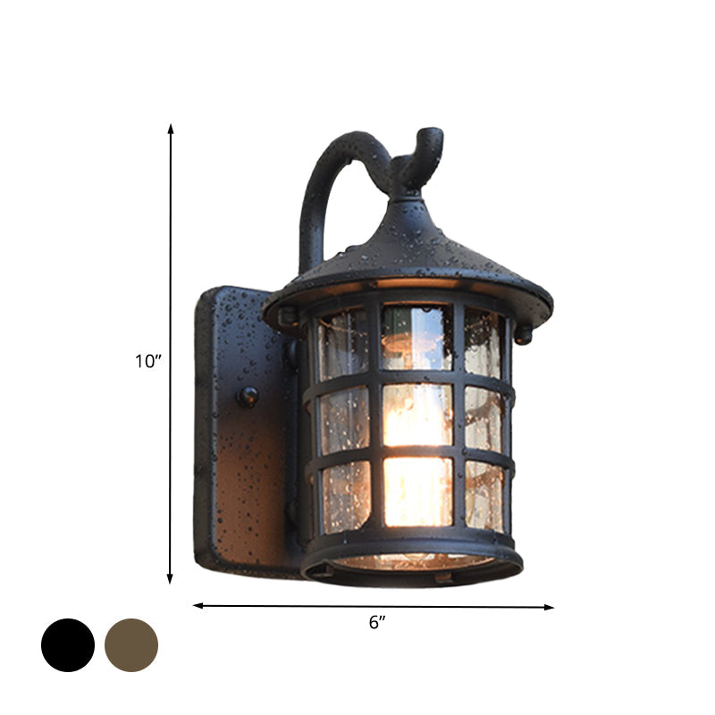 Skørter | sown glass lantern wall lamp rustic single light outdoor wall lamp in bronze/black