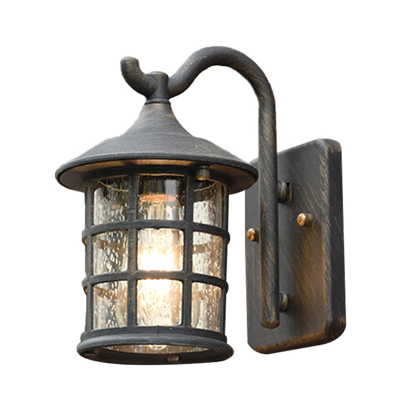 Skørter | sown glass lantern wall lamp rustic single light outdoor wall lamp in bronze/black