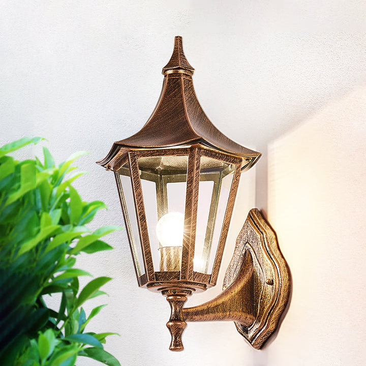 Skørter | Clear glass pavilion wall lamp retro 1 light courtyard wall lighting fixture in bronze