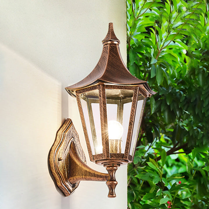 Skørter | Clear glass pavilion wall lamp retro 1 light courtyard wall lighting fixture in bronze