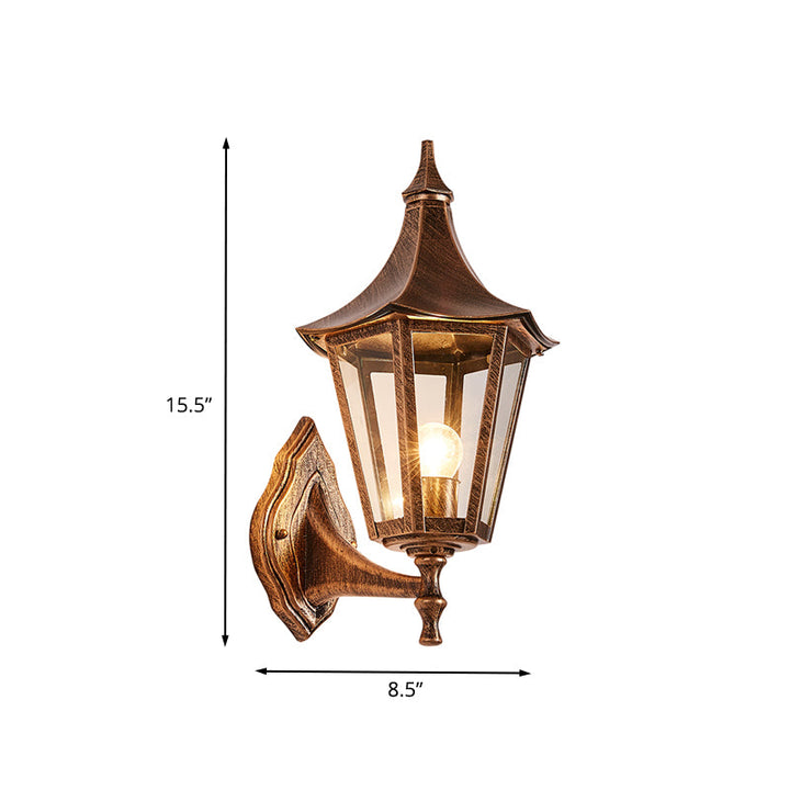Skørter | Clear glass pavilion wall lamp retro 1 light courtyard wall lighting fixture in bronze