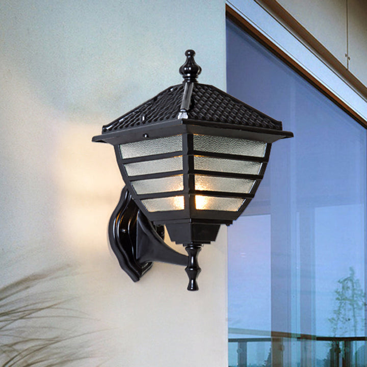 Skørter | Rustic Lantern Wall Lamp Single Probe Frosted Glass Wall Mounted Lamp in Black
