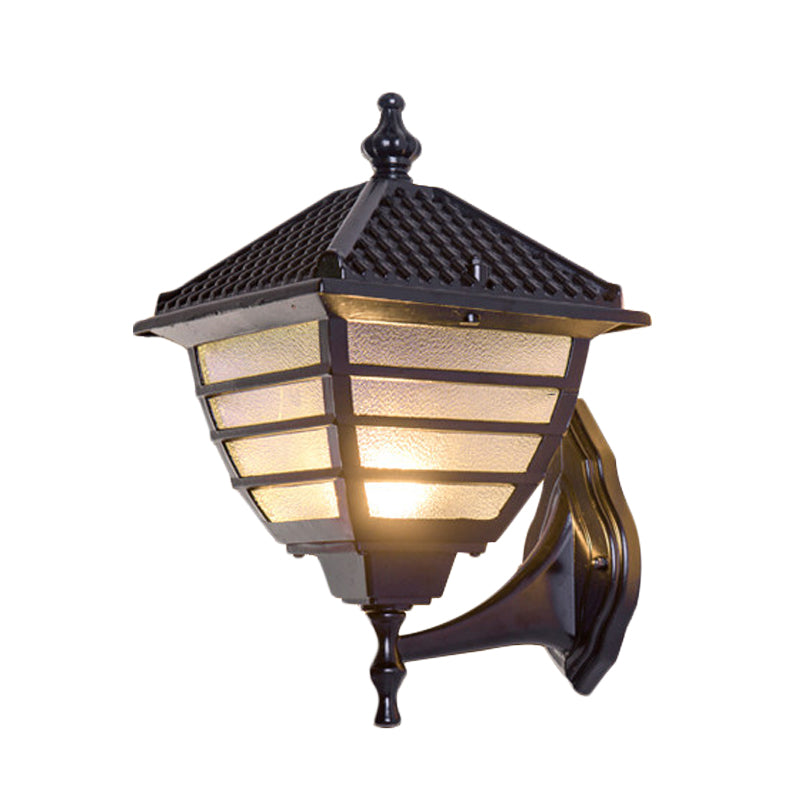 Skørter | Rustic Lantern Wall Lamp Single Probe Frosted Glass Wall Mounted Lamp in Black
