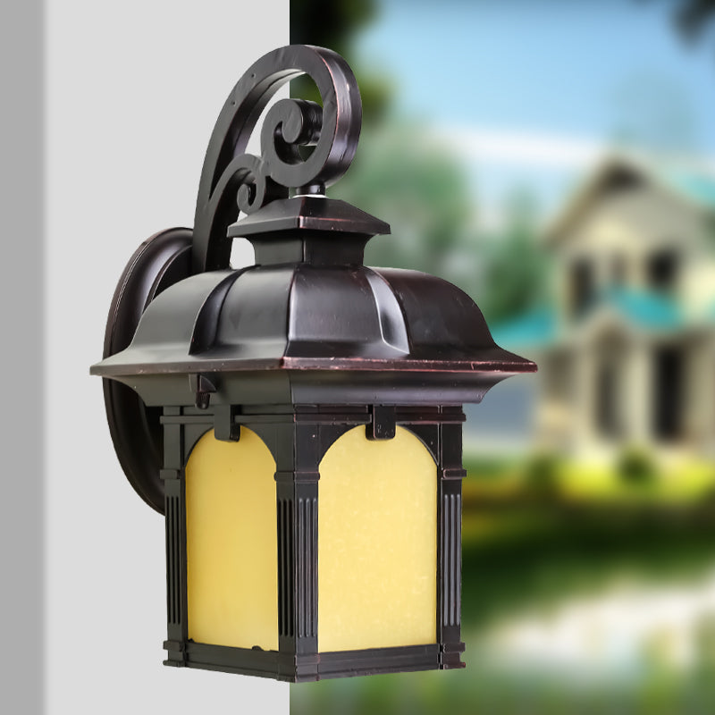 Skørter | Rustic Swooping Arm Wall Lamp Single Light Yellow Glass Wall Lamp Light Fixture in Coffee