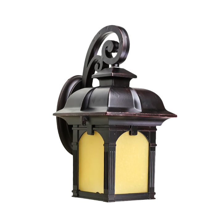 Skørter | Rustic Swooping Arm Wall Lamp Single Light Yellow Glass Wall Lamp Light Fixture in Coffee