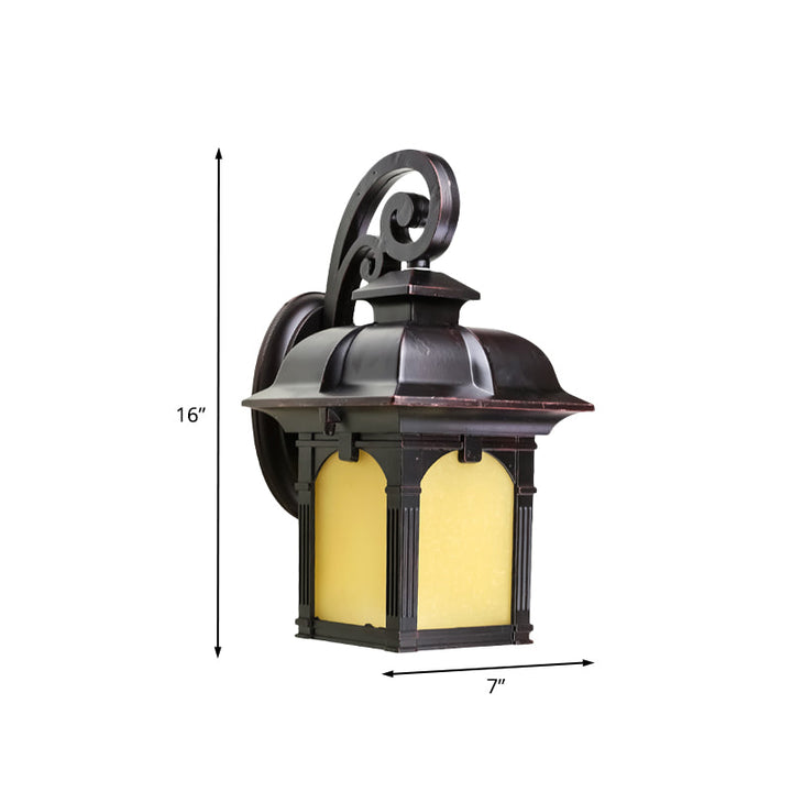 Skørter | Rustic Swooping Arm Wall Lamp Single Light Yellow Glass Wall Lamp Light Fixture in Coffee