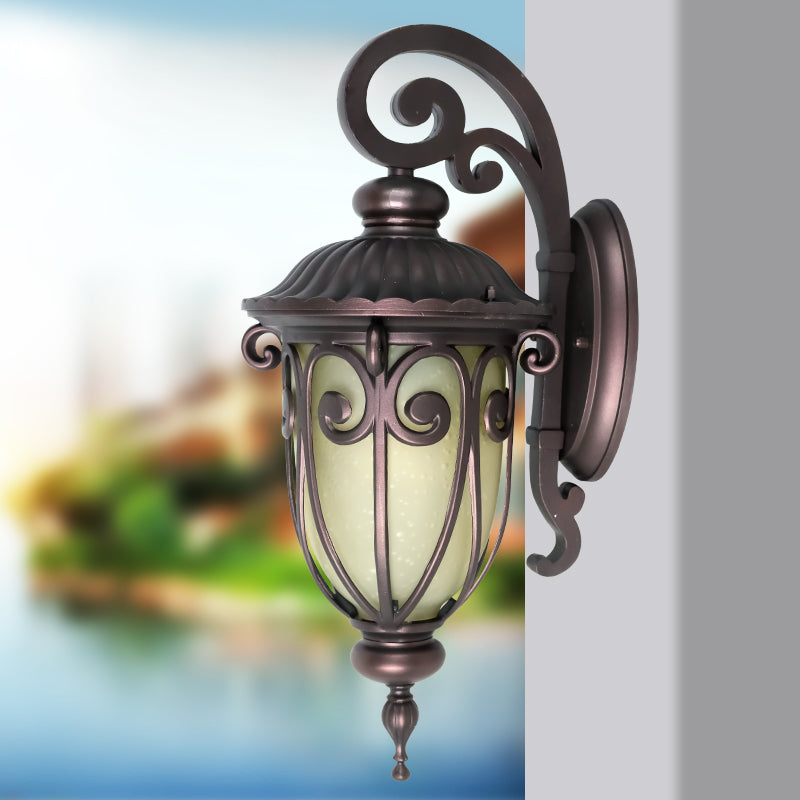 Skørter | Dark Coffee 1 Light Wall Light Country House Frosted Glass Curved Arm Wall Light Decor