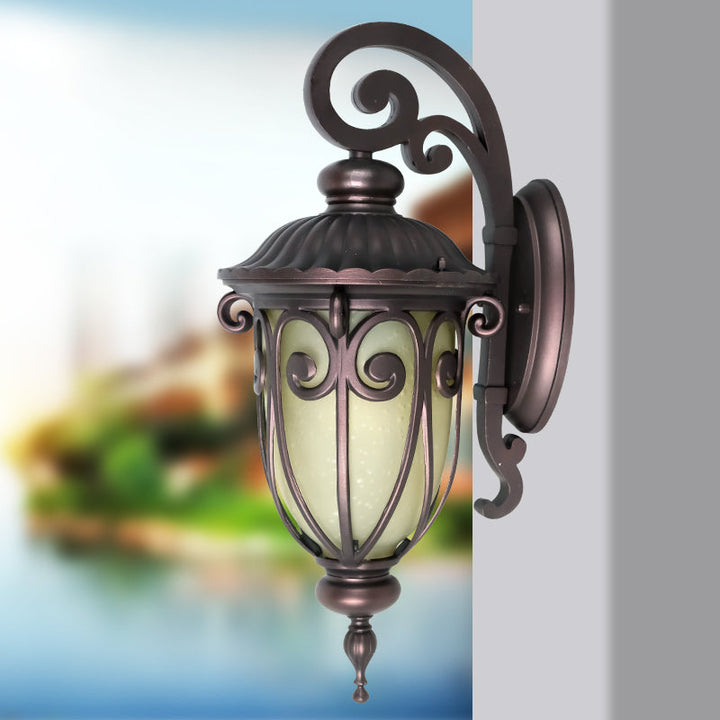 Skørter | Dark Coffee 1 Light Wall Light Country House Frosted Glass Curved Arm Wall Light Decor