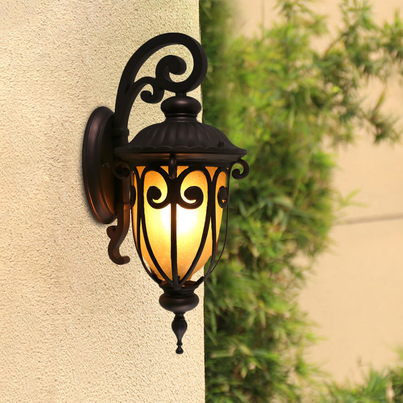 Skørter | Dark Coffee 1 Light Wall Light Country House Frosted Glass Curved Arm Wall Light Decor