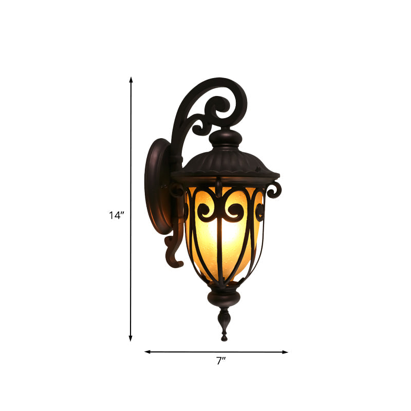 Skørter | Dark Coffee 1 Light Wall Light Country House Frosted Glass Curved Arm Wall Light Decor