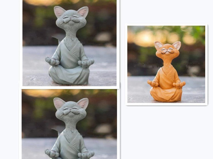 Lisslune | Playful Black Buddha Cat Figure Meditation Yoga Collectible Happy Cat Decor Home Garden Decoration Garden Ornament