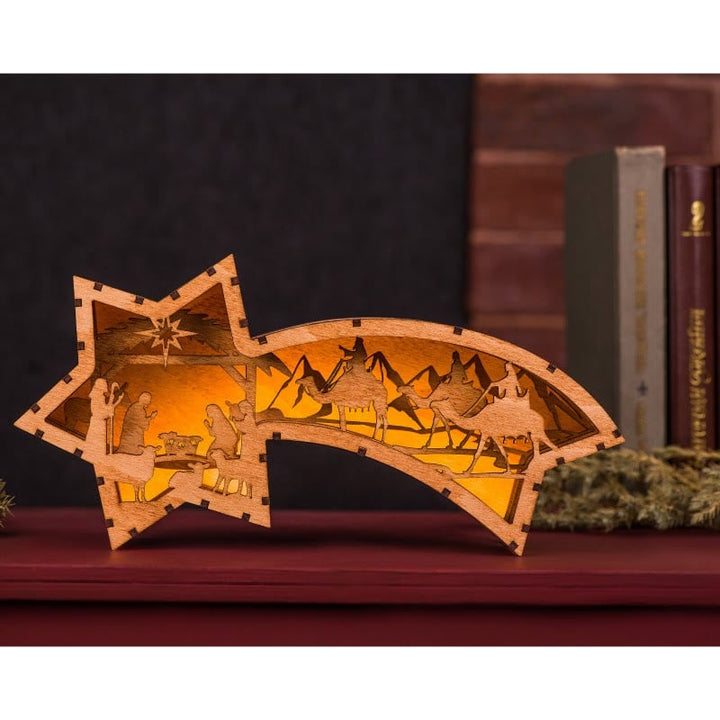 Lisslune | LED Wooden Christmas Ornaments Nativity Scene Star Shaped Desk Lamp