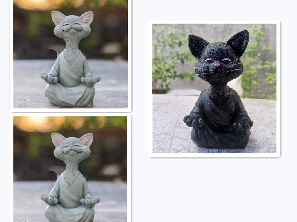 Lisslune | Playful Black Buddha Cat Figure Meditation Yoga Collectible Happy Cat Decor Home Garden Decoration Garden Ornament