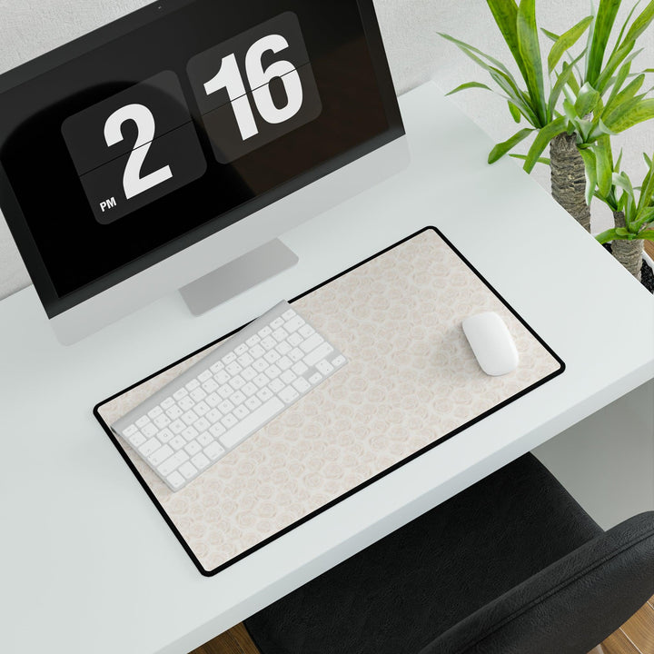 Lisslune | Opulent White Rose Desk Pad - Elegant Workspace Essential with a Touch of Luxury