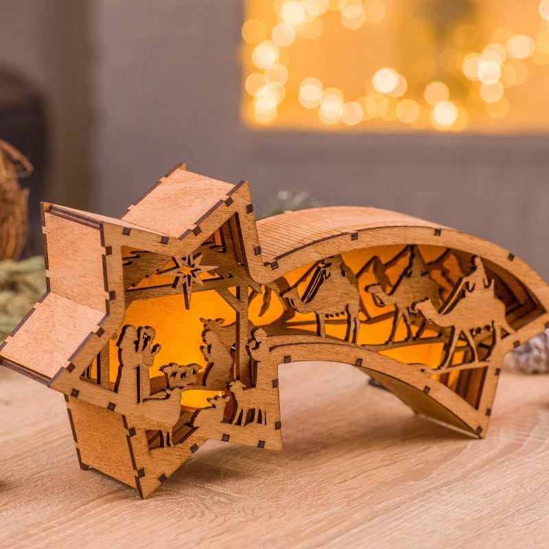 Lisslune | LED Wooden Christmas Ornaments Nativity Scene Star Shaped Desk Lamp