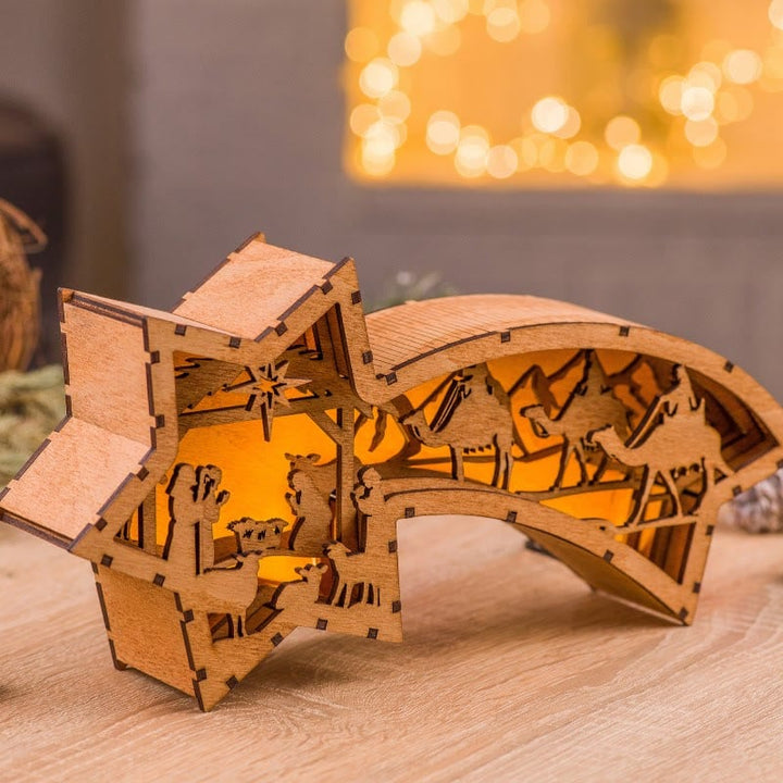 Lisslune | LED Wooden Christmas Ornaments Nativity Scene Star Shaped Desk Lamp