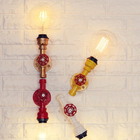 Lisslune | Metallic Pipe Wall Light Industrial 1 Bulb Farmhouse Wall Lamp with Raw Valve in White/Red, 1/5-Pack